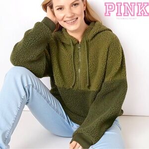 Victoria's Secret PINK Olive Green Sherpa Hoodie